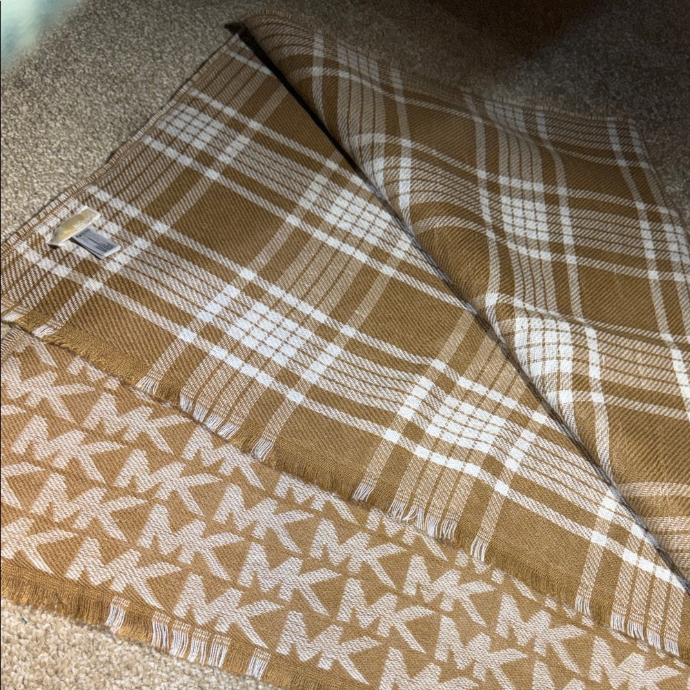 Michael Kors Tan and White Plaid Scarf